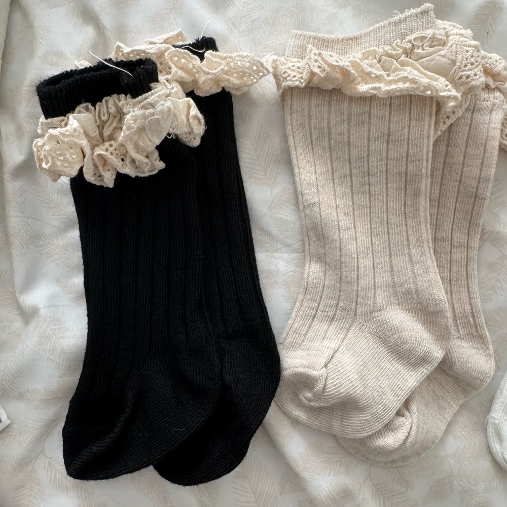 Lace Trim Ribbed Knee High Socks Set - Picture 2 of 3